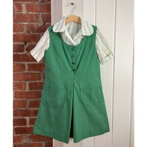 Vintage 60s Girl Scouts Uniform Dress Green Pinafore Jumper Official USA Size 8